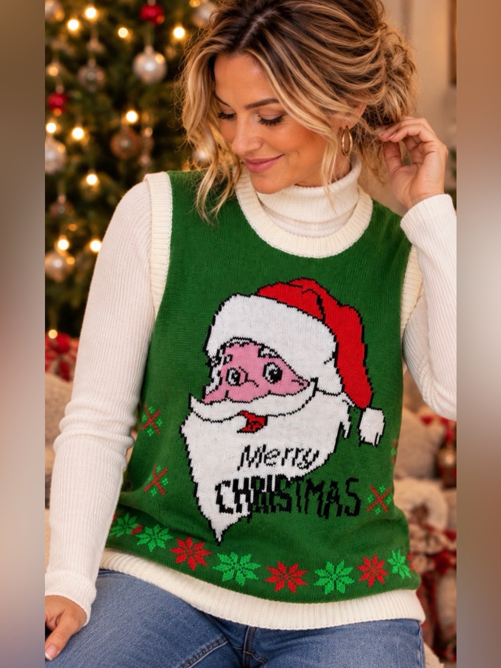 My Christmas Party Pullover Sweater Knit Vest Santa